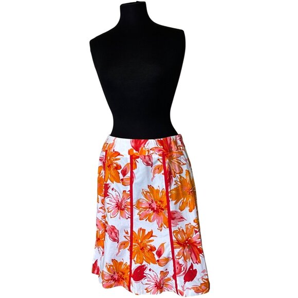 Apt. 9 Brand Orange Red Floral Flare Mid-Rise Skirt Knee Length Women's Size 12 - Picture 1 of 13